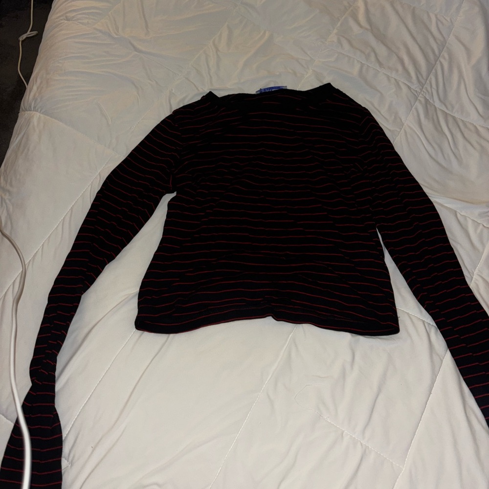 Zara Black and Red Striped Long Sleeve Top